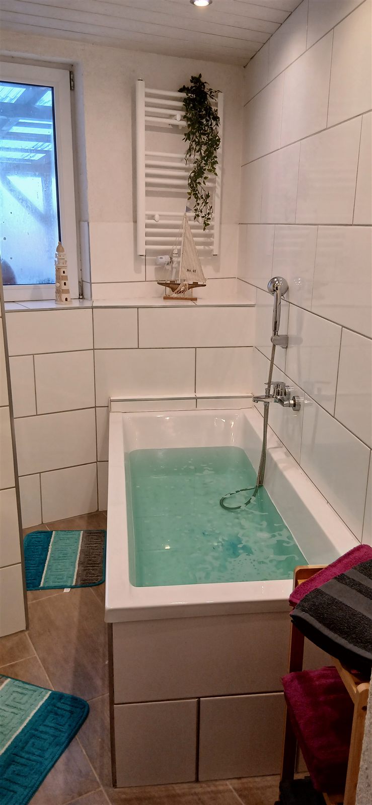 Badezimmer mit Badewanne und Dusche